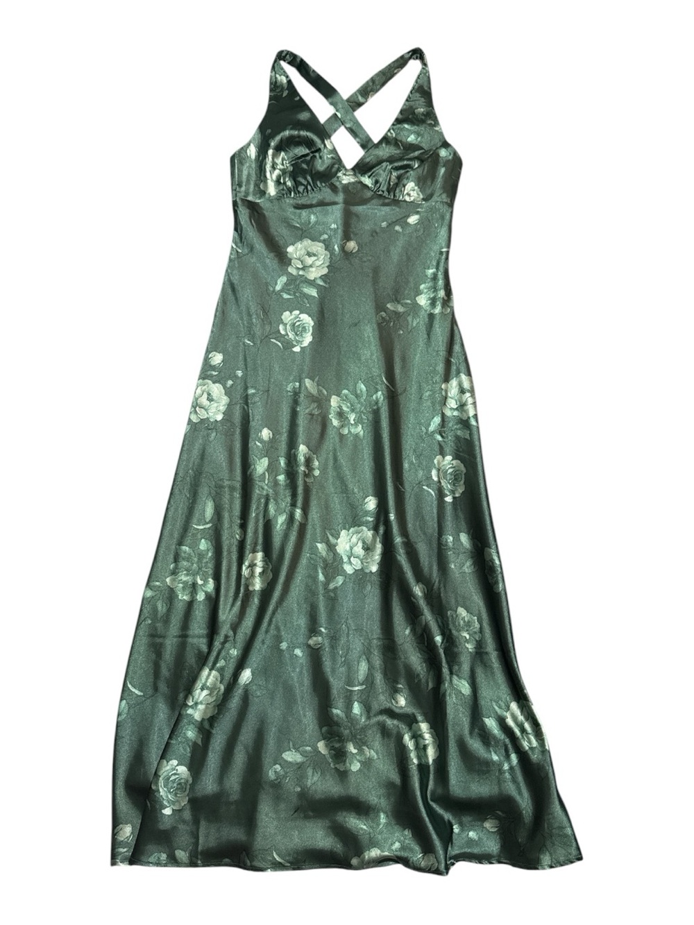 RowA Green Satin Slip Dress Maxi Length NWT